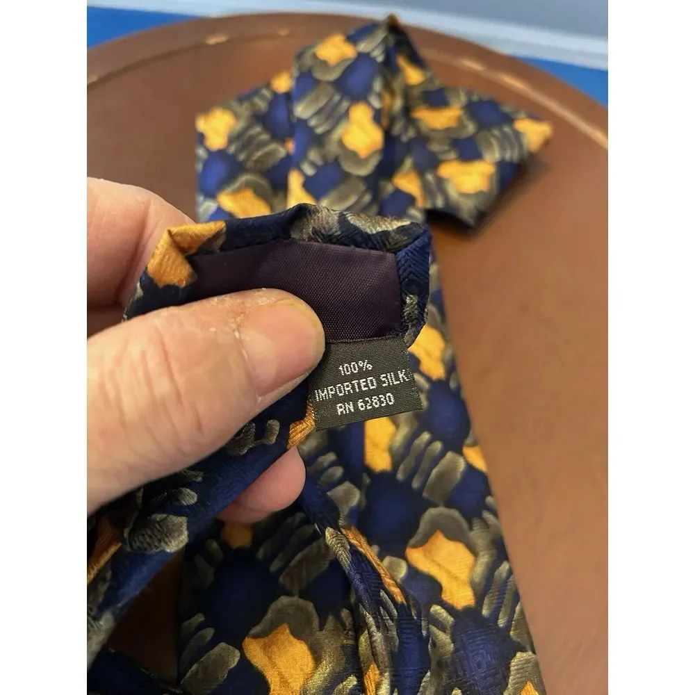 J Garcia Men's Blue Yellow Gray 100% Silk‎ Tie Geometric Necktie